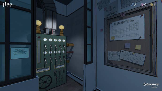 A look at a strange machine with lights and leverage in an alley, next to a Corboard with a circulating table and other diagrams