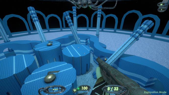 Players look down on the blue bricks of one 