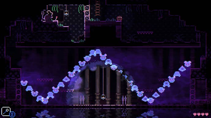 A line of zig-zagging of spooky rats glowing in animal wells