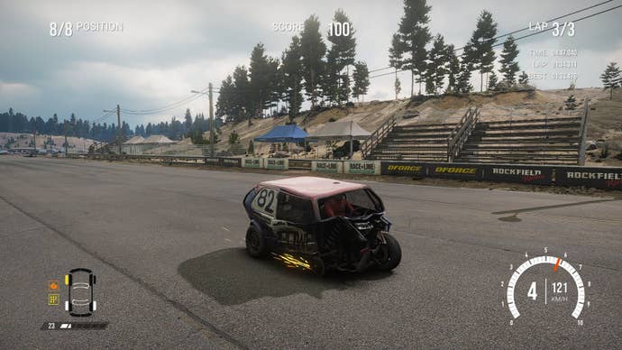 The European Banger of the player has a flat nose and sparks flying from its lost wheel.