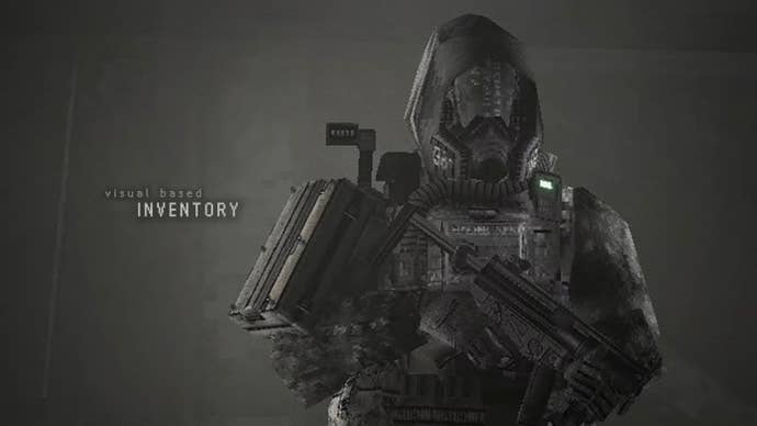 A science fiction soldier is equipped with a hood and protective glass and lots of armor.
