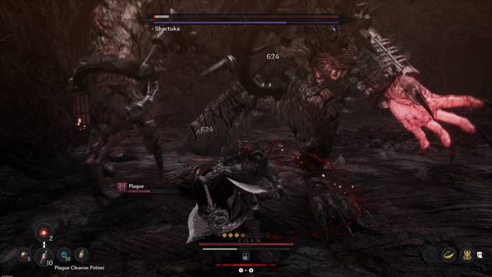 A demon reached out to grasp the player in a boss match.