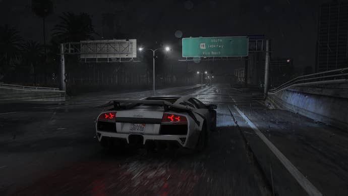 A white car drove according to the highway sign in the GTA 6 project for GTA 5