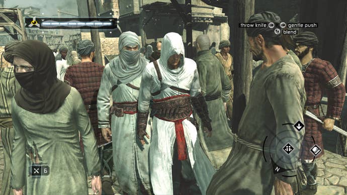 A white assassin mixed with the crowd in Assassin's Creed