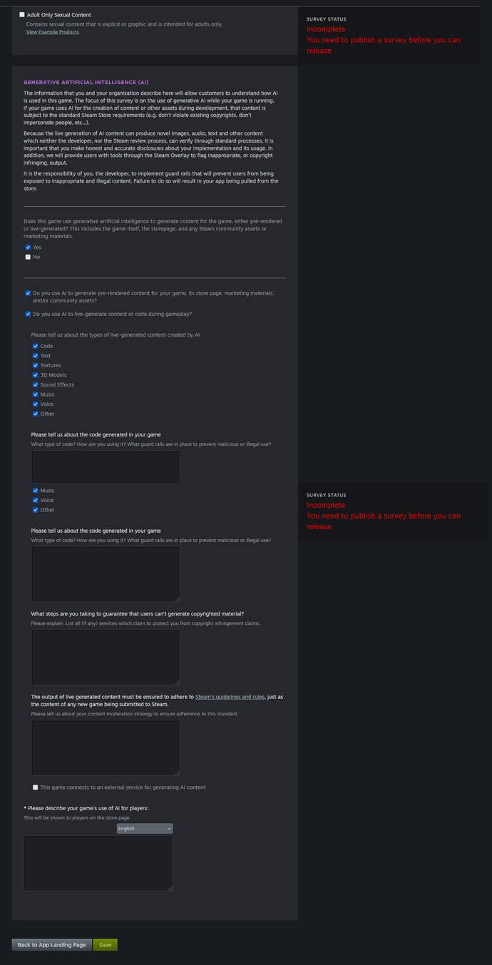 Valve's survey for AI content.