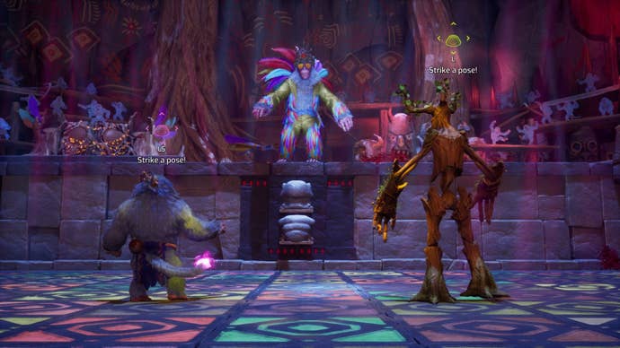 The players performed a dance with the monkey king. One of the players is a gibbon and the other is a giant tree.