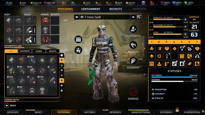The soldier's load menu in terrorism from the space, a Phoenix point mod.