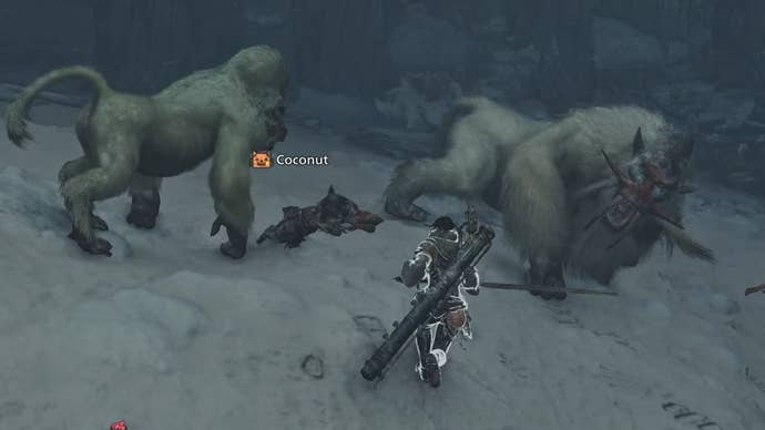 The hunter in Monster Hunter Wilds fought against Blangonga and Blango in the Iceshard cliff.