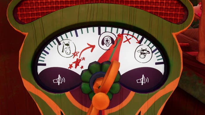 One radio dial shows three circle images - a horse, a dog and a sunglasses.