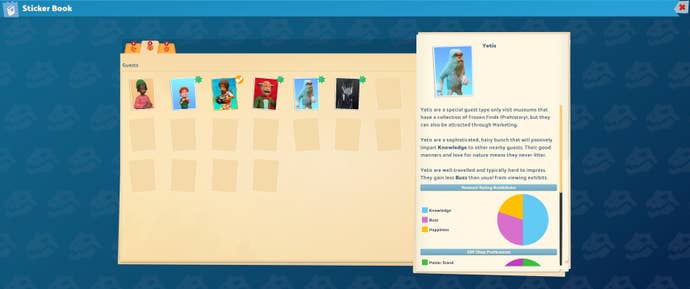 A menu screen displays two types of guests in the museum two points.