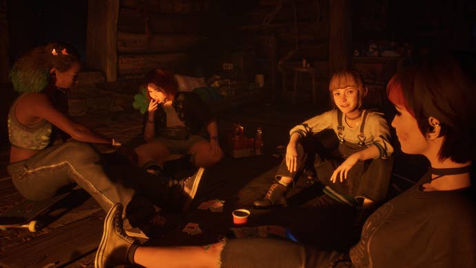 Four friends talked and laughed in the light of the fireplace in lost records: Bloom & Rage.