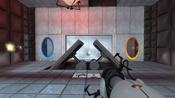 A puzzle related to angular walls and a high energy tablet in the portal.