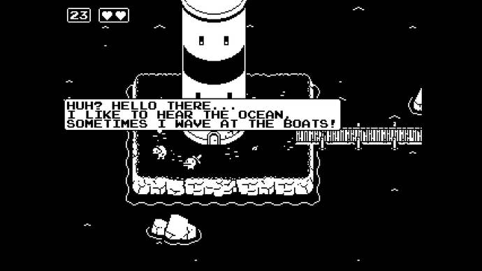 An old man gives you a way in front of a lighthouse in the minit.