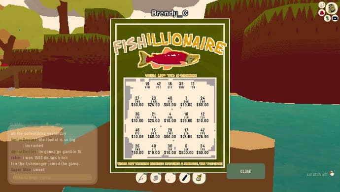 A scratch card lost in webfishing, titled 