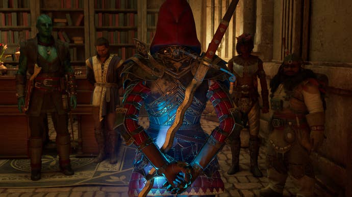 Investigator Lodwyn stands in front of the specialist's party.