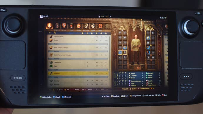 Kingdom Come: Deliveryance 2 inventory screen on Steam floor.