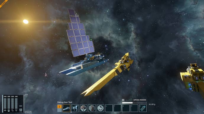 The two ships are created by players floating side by side in non -gravity.