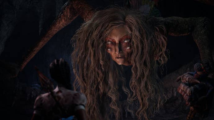 A white -eyed woman with sloppy hair looked at Hazel.