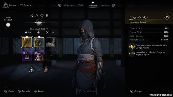 NaOE inventory screen, displaying a lot of legendary spoils.