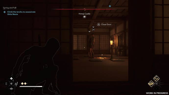 Naoe hid behind a paper door when she stalked her goals.