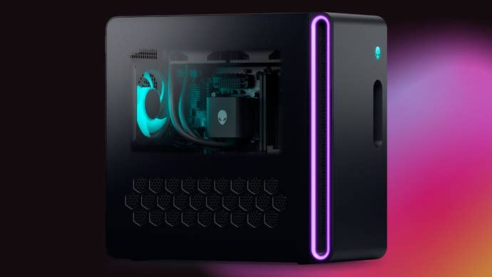 Alienware Aurora Gaming Desktop Act1250 on black to purple gradient