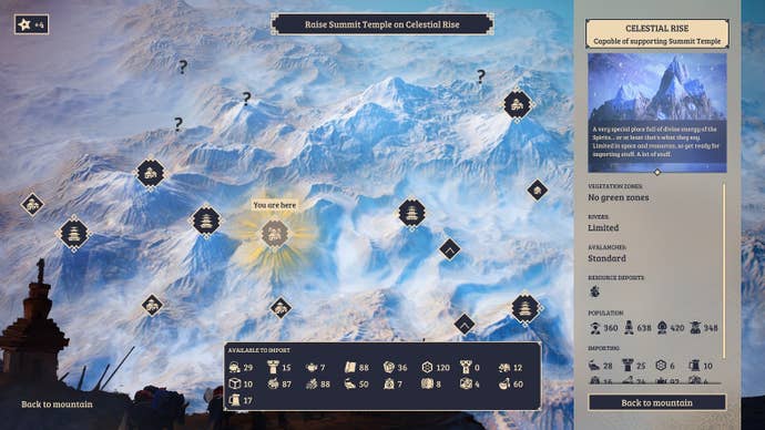 A screenshot of the world map in Laysara: Surking Box mode of Summit Kingdom, shows some mountain towns with information board on the right