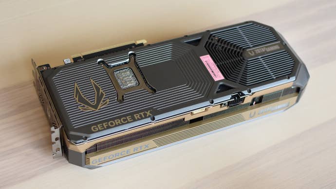 A Back table view on Zotac RTX 5070 Ti Amp game graphics card.