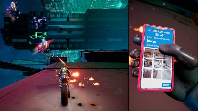 Zoe drove a motorbike like a spacecraft shot at her, while Mio used the phone to make Captcha.
