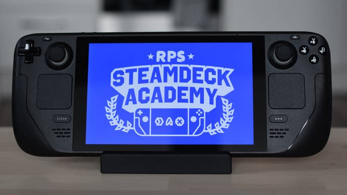 A steam display the Academy logo of RPS Steam Deck.