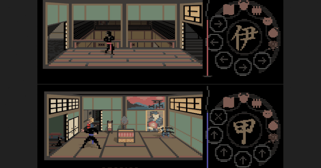This is a free 80 -style ninja stealing game where you race in Splitscreen to plunder the castle of Daimyo