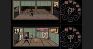 This is a free 80 -style ninja stealing game where you race in Splitscreen to plunder the castle of Daimyo