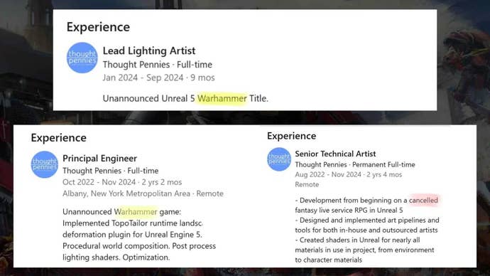 LinkedIn continued to screenshot from a report on a Warhammer game canceled from MP1st.